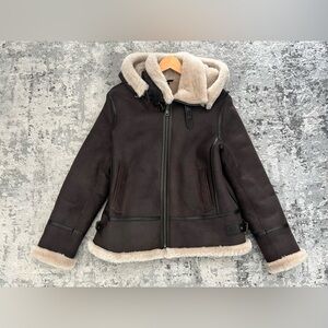 NWOT Wolfie Fur Amelia aviator Spanish shearling hooded jacket size M women’s